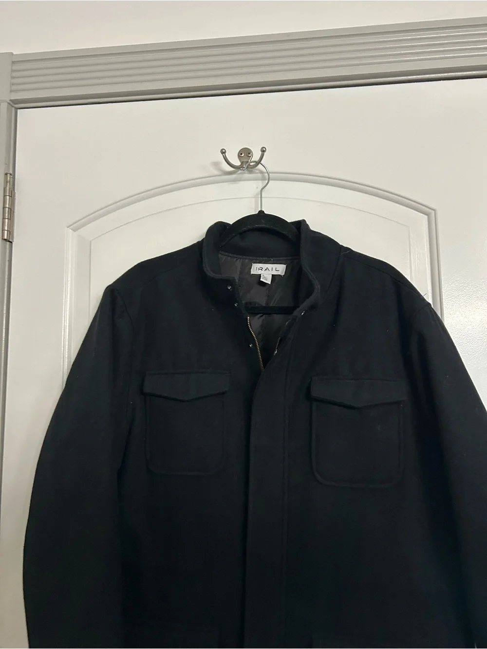 The Rail Military Field Wool Blend Jacket Size XL Black Minimalist Chic Utility